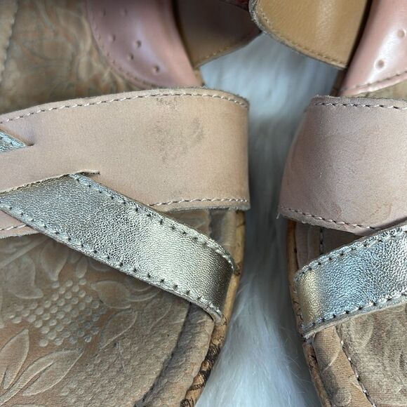 Born BOC Blush/Metallic Leather Strappy Cork Wedge Slides Mules Sz 9 - Picture 8 of 8